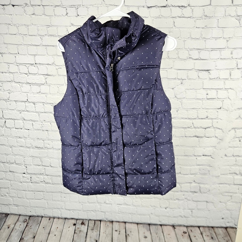 Gap Womens Navy Blue Polka Dot Puffer Vest Sleeveless Jacket Size Medium